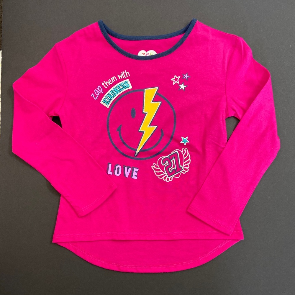Girls Dark Pink Long Sleeve Top w/ Smiley Face